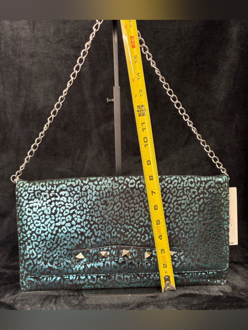 NWT Betsey Johnson Pyramid Safari Blue Leopard Y2K Large Clutch - Picture 7 of 14